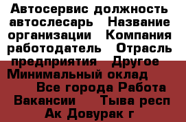 Автосервис-должность автослесарь › Название организации ­ Компания-работодатель › Отрасль предприятия ­ Другое › Минимальный оклад ­ 40 000 - Все города Работа » Вакансии   . Тыва респ.,Ак-Довурак г.